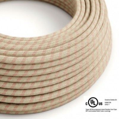 Cable eléctrico redondo en bobina de 45.72 mts (150 pies) RD51 Algodón y Lino Natural Stripes Rosa Antico - Homologado UL