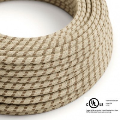 Round Electric Cable 150 ft (45,72 m) coil RD53 Stripes Bark Cotton and Natural Linen - UL listed