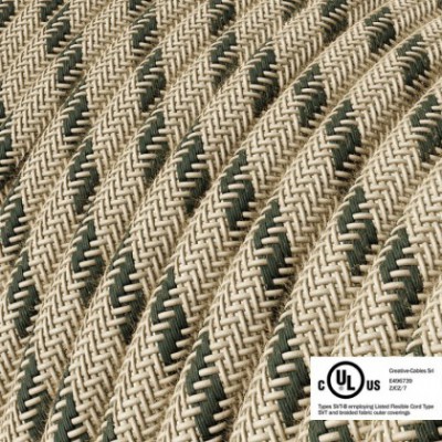 Round Electric Cable 150 ft (45,72 m) coil RD54 Stripes Anthracite Cotton and Natural Linen - UL listed