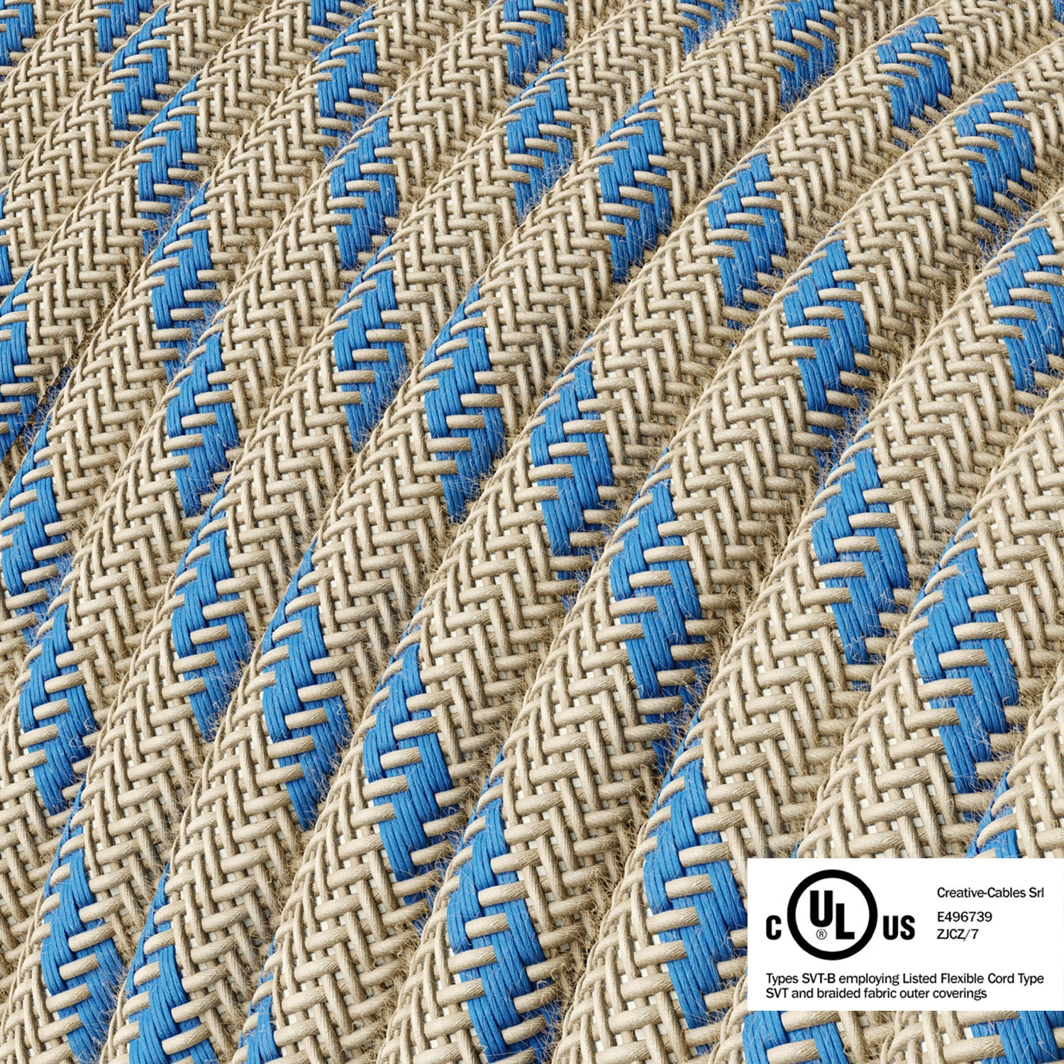 Round Electric Cable 150 ft (45,72 m) coil RD55 Stripes Steward Blue Cotton and Natural Linen - UL listed