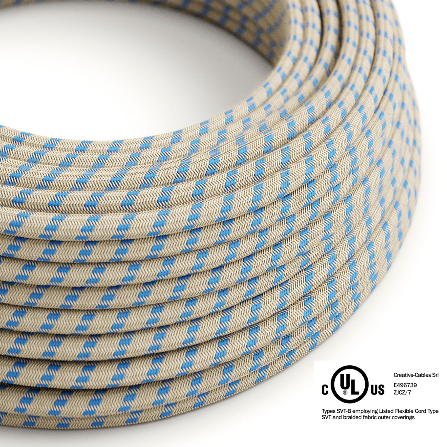 Cable eléctrico redondo en bobina de 45.72 mts (150 pies) RD55 Algodón y Lino Natural Stripes Azul Steward - Homologado UL