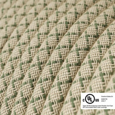 Round Electric Cable 150 ft (45,72 m) coil RD62 Lozenge Green Thyme Cotton and Natural Linen - UL listed