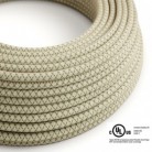 Round Electric Cable 150 ft (45,72 m) coil RD62 Lozenge Green Thyme Cotton and Natural Linen - UL listed