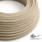 Round Electric Cable 150 ft (45,72 m) coil RD63 Lozenge Bark Cotton and Natural Linen - UL listed