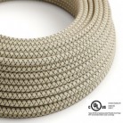 Round Electric Cable 150 ft (45,72 m) coil RD64 Lozenge Anthracite Cotton and Natural Linen - UL listed
