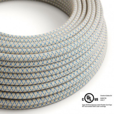 Round Electric Cable 150 ft (45,72 m) coil RD65 Lozenge Steward Blue Cotton and Natural Linen - UL listed