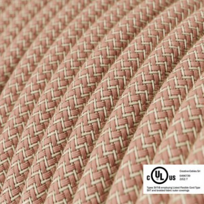 Round Electric Cable 150 ft (45,72 m) coil RD71 ZigZag Ancient Pink Cotton and Natural Linen - UL listed