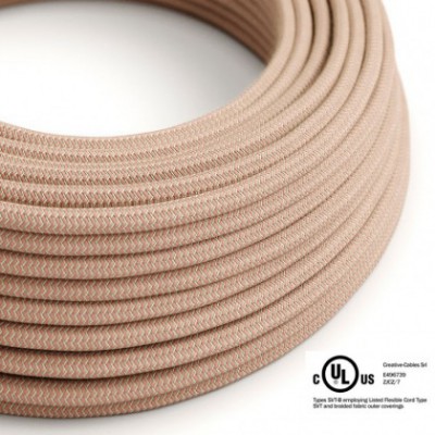 Round Electric Cable 150 ft (45,72 m) coil RD71 ZigZag Ancient Pink Cotton and Natural Linen - UL listed