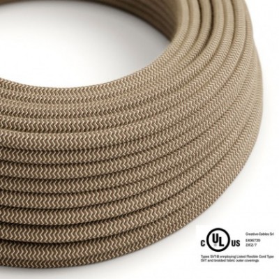 Cable eléctrico redondo en bobina de 45.72 mts (150 pies) RD73 Algodón y Lino Natural ZigZag Corteza - Homologado UL