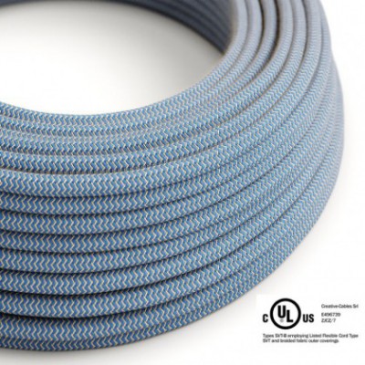 Cable eléctrico redondo en bobina de 45.72 mts (150 pies) RD75 Algodón y Lino Natural ZigZag Azul Steward - Homologado UL