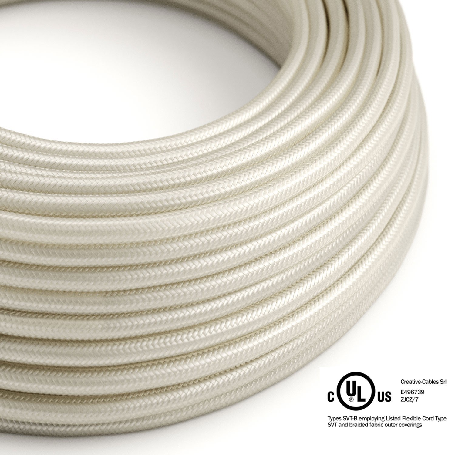 Cable eléctrico redondo en bobina de 45.72 mts (150 pies) RM00 Efecto Seda Marfil - Homologado UL
