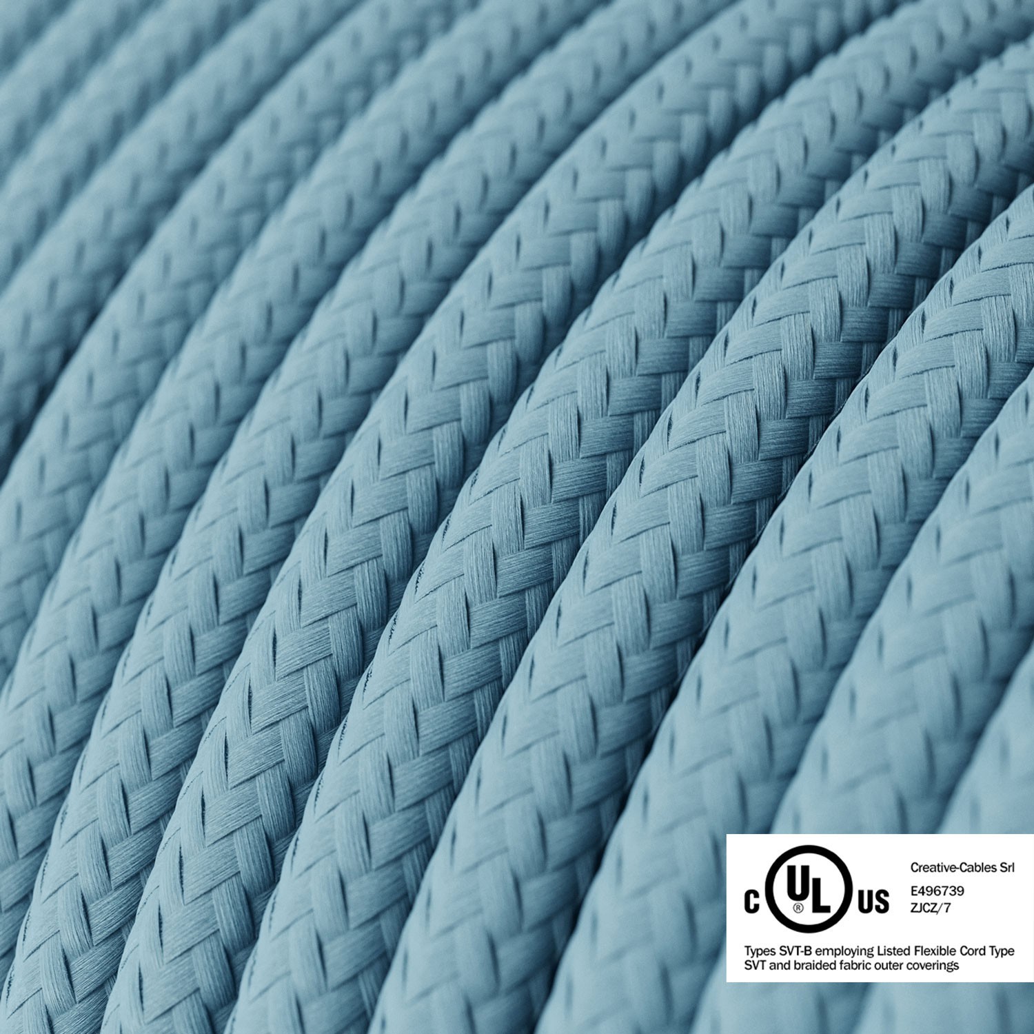 Cable eléctrico redondo en bobina de 45.72 mts (150 pies) RM17 Efecto Seda Celeste - Homologado UL