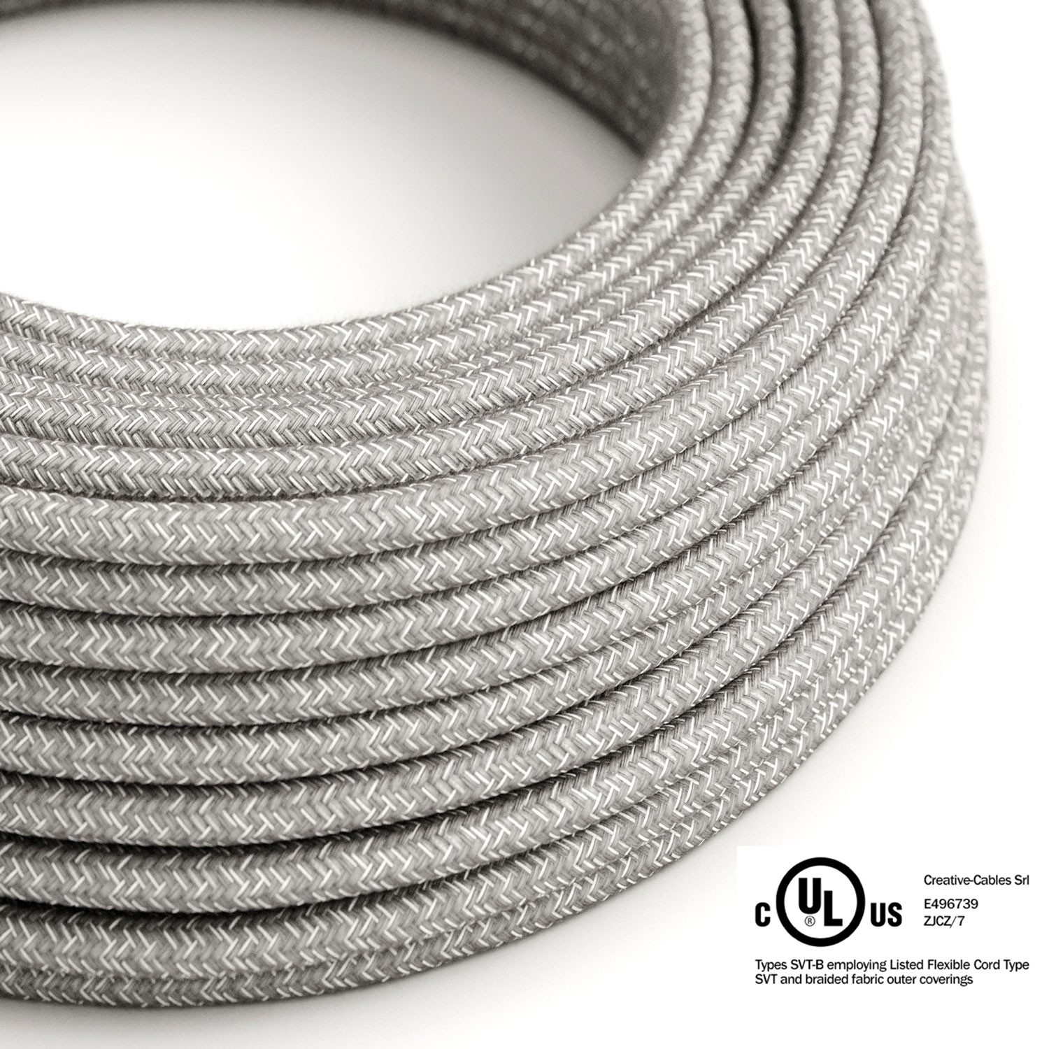 Round Electric Cable 150 ft (45,72 m) coil RN02 Grey Natural Linen - UL listed