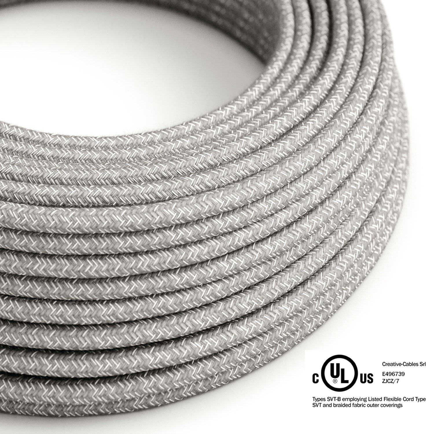 Cable eléctrico redondo en bobina de 45.72 mts (150 pies) RN02 Lino Natural Gris - Homologado UL