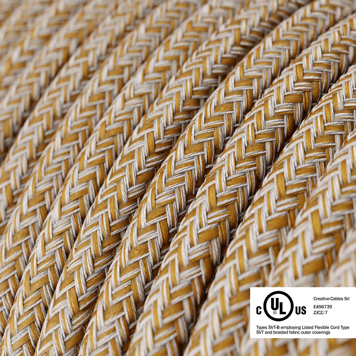Cable eléctrico redondo en bobina de 45.72 mts (150 pies) RS82 Algodón y Lino Natural Marrón Glitter - Homologado UL