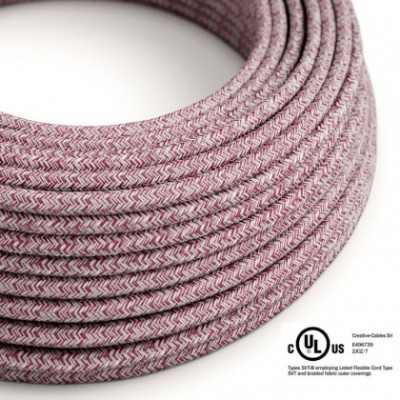 Round Electric Cable 150 ft (45,72 m) coil RS83 Glittering Burgundy Cotton and Natural Linen - UL listed