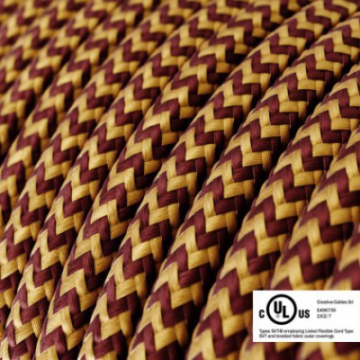 Round Electric Cable 150 ft (45,72 m) coil RZ23 ZigZag Gold and Burgundy Rayon - UL listed
