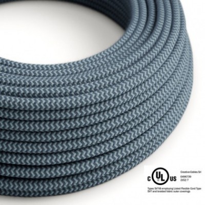 Round Electric Cable 150 ft (45,72 m) coil RZ25 ZigZag Stone Grey and Ocean Cotton - UL listed