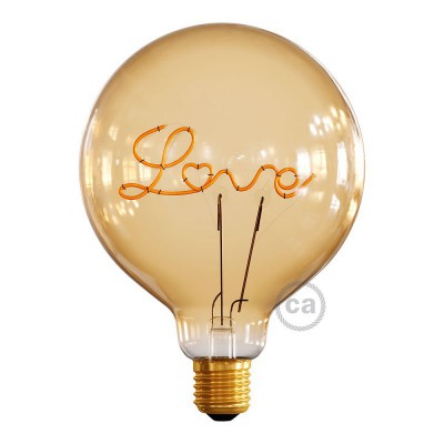 Bombilla Globo G125 LED Dorada para bases - Filamento letra "Love" - 5W 250Lm E27 2000K Regulable