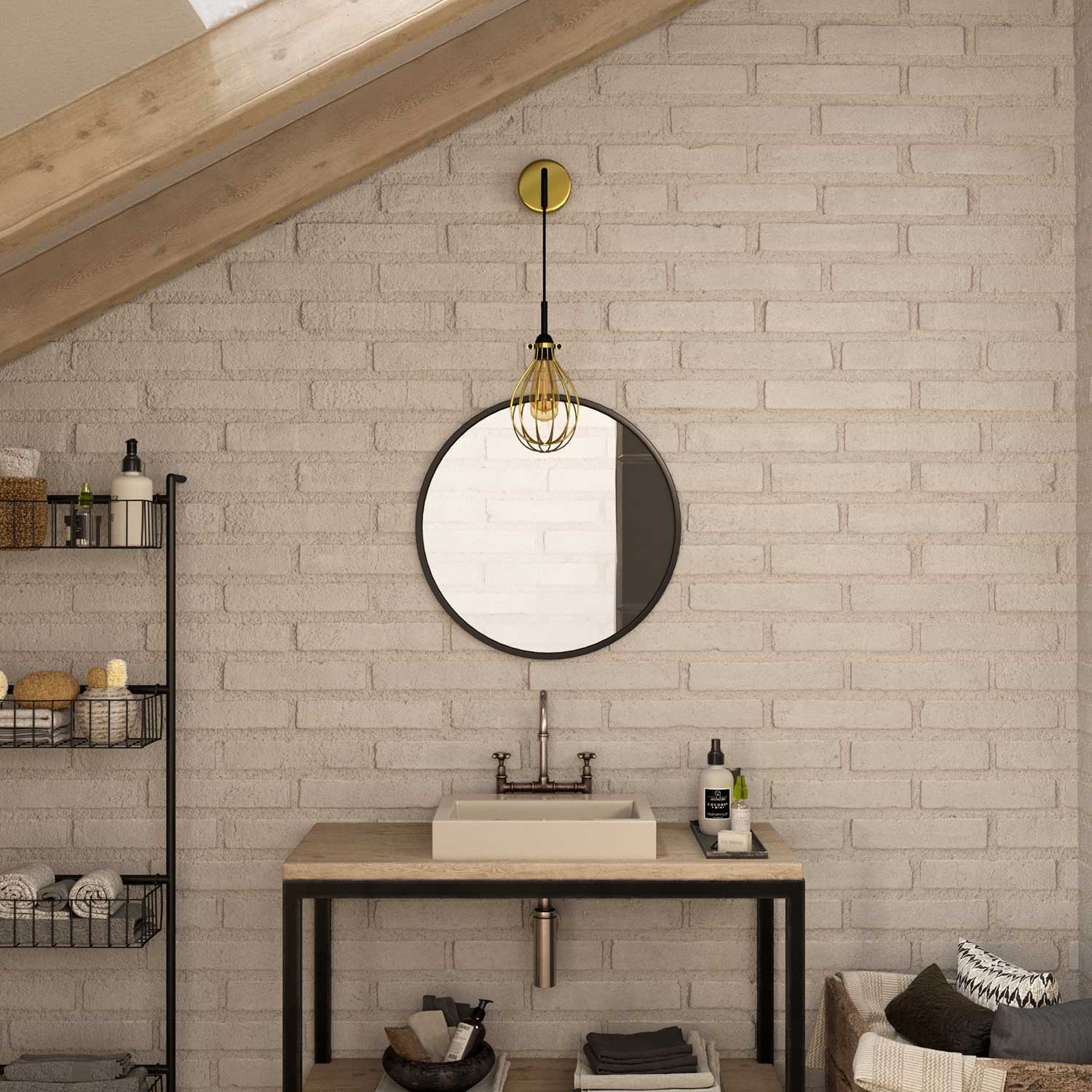 Fermaluce Metal wall light with pendant Drop lampshade and bent extension