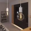 Pendant lamp with textile cable and monochrome metal details - Made in Italy