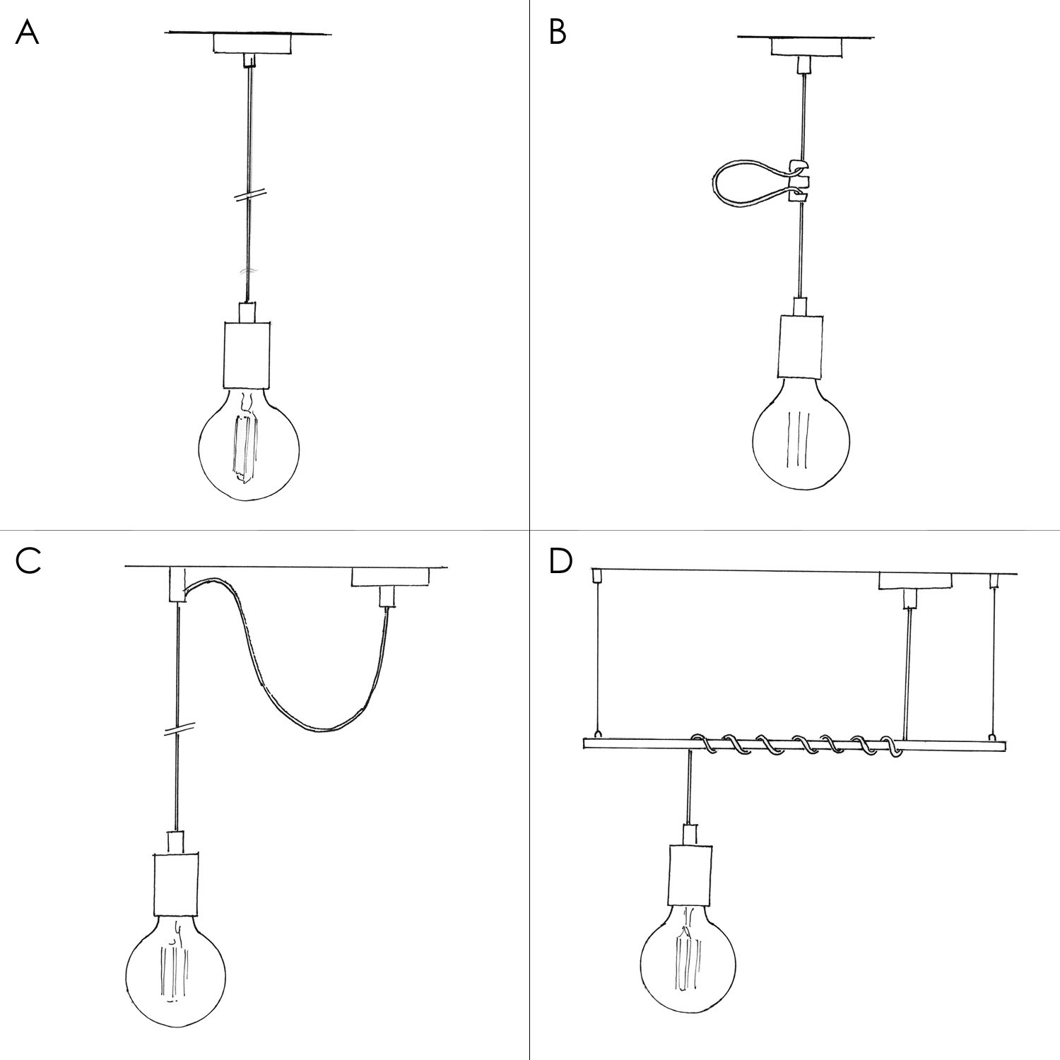 Pendant lamp with textile cable, E14 P-Light lamp holder and metal details - Made in Italy - Bulb included