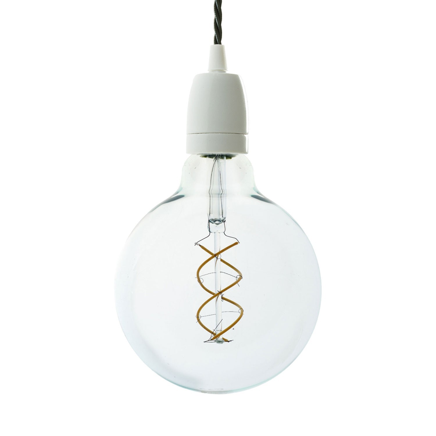 Pendant lamp with twisted textile cable and white porcelain details - Made in Italy