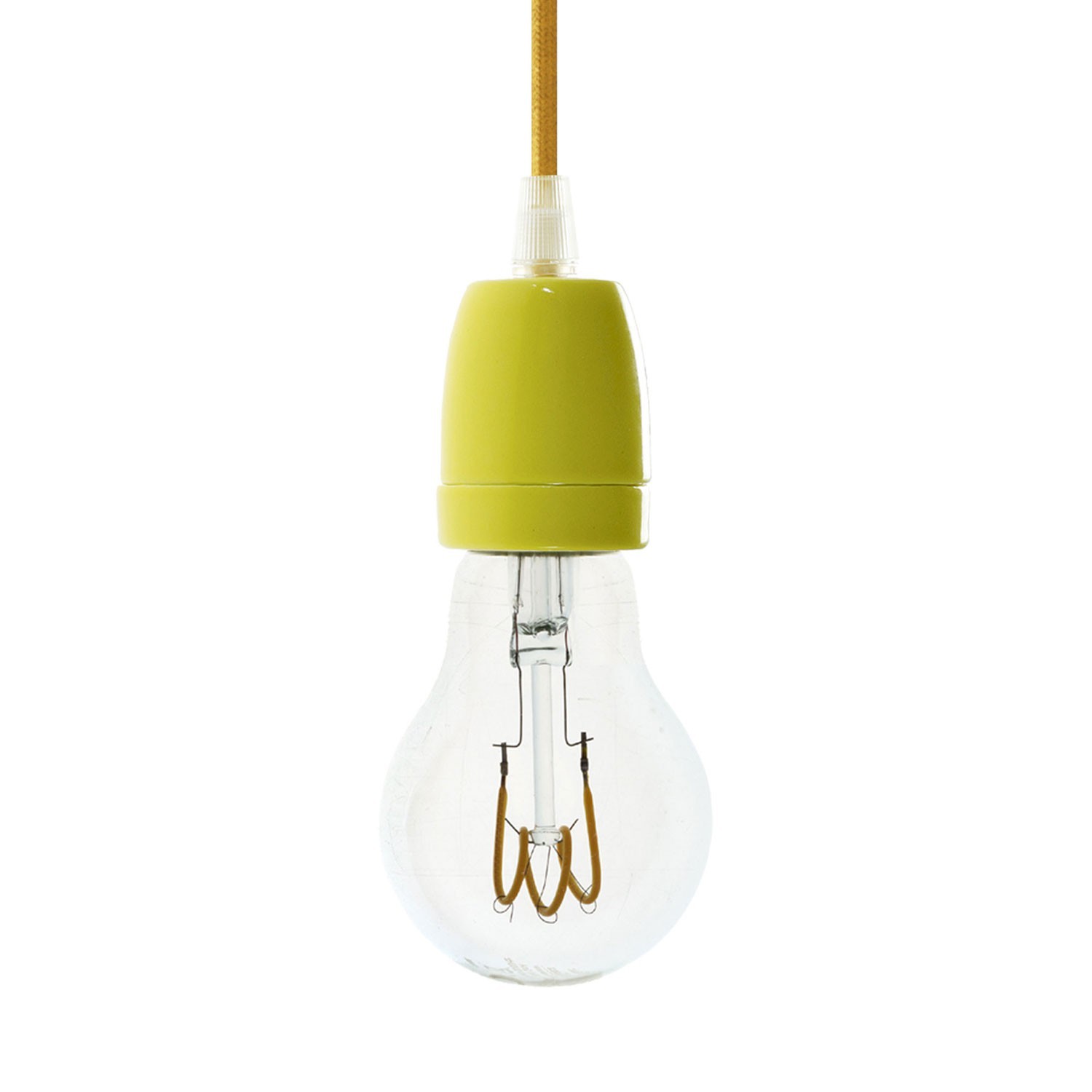 Pendant lamp with textile cable and coloured porcelain details - Made in Italy