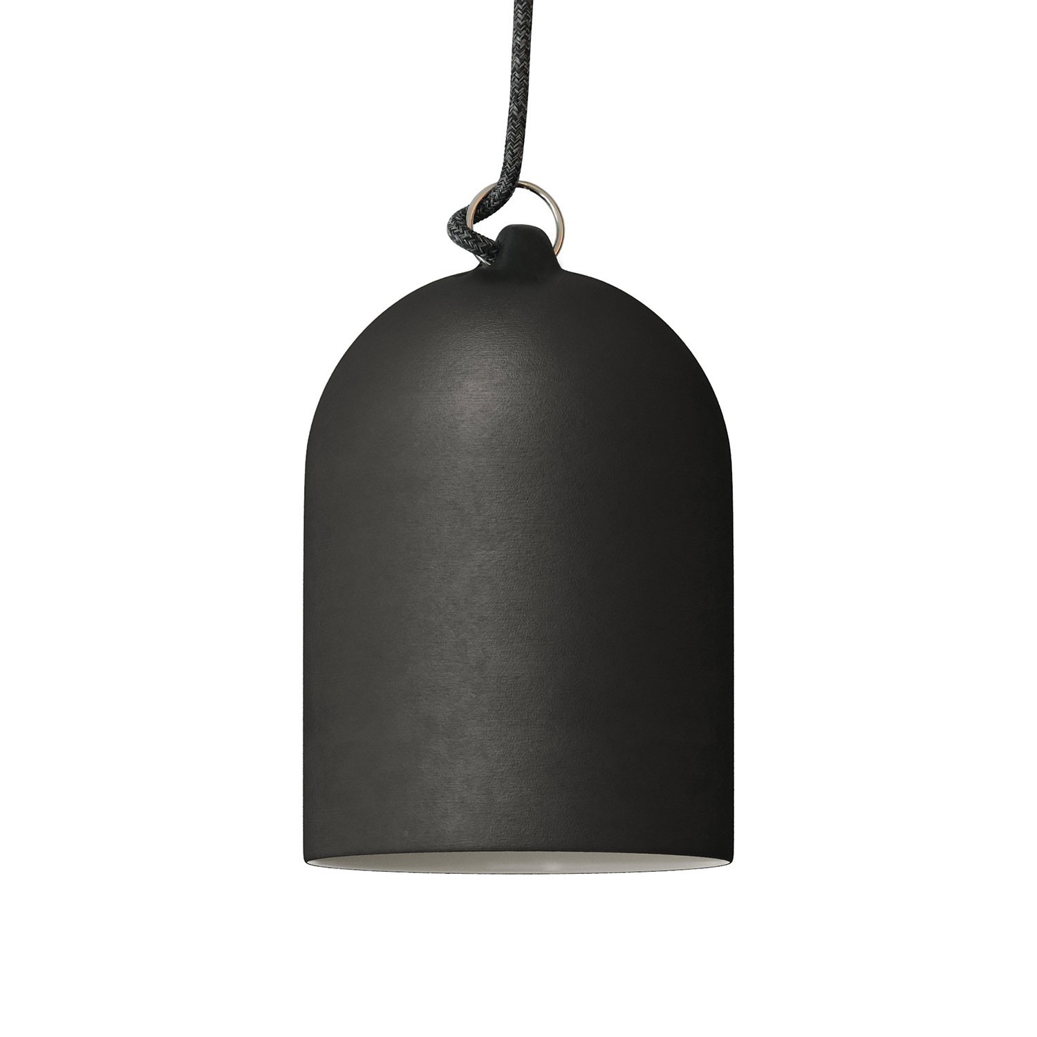 Lámpara colgante hecha en Italia con cable textil y pantalla Mini Campana XS de cerámica