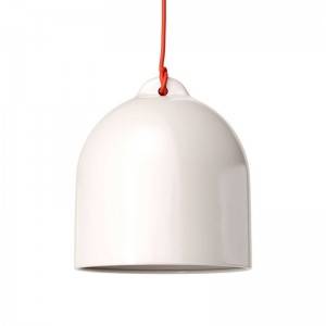 Lámpara colgante hecha en Italia con cable textil y pantalla Campana M de cerámica