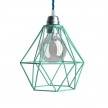 Lámpara colgante hecha en Italia con cable textil y pantalla jaula Diamond en metal