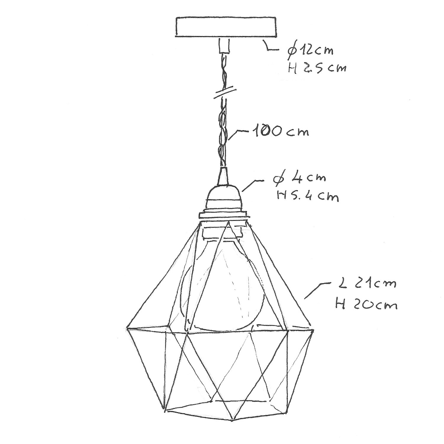Lámpara colgante hecha en Italia con cable textil y pantalla jaula Diamond en metal