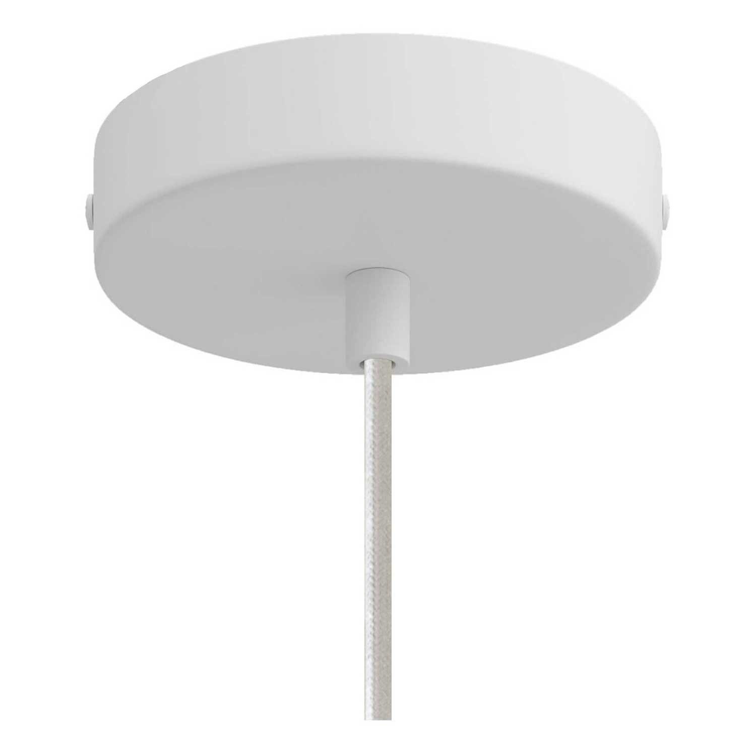 Lámpara colgante hecha en Italia con cable textil, pantalla Dome y detalles metálicos