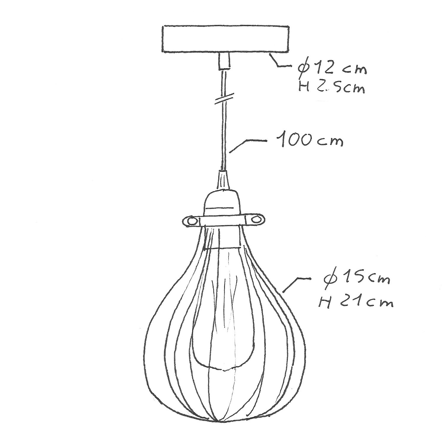 Lámpara colgante hecha en Italia con cable textil, pantalla jaula Drop y acabados metálicos