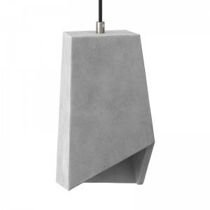 Lámpara colgante hecha en Italia con cable textil, pantalla Prisma en acabados de cemento y metal