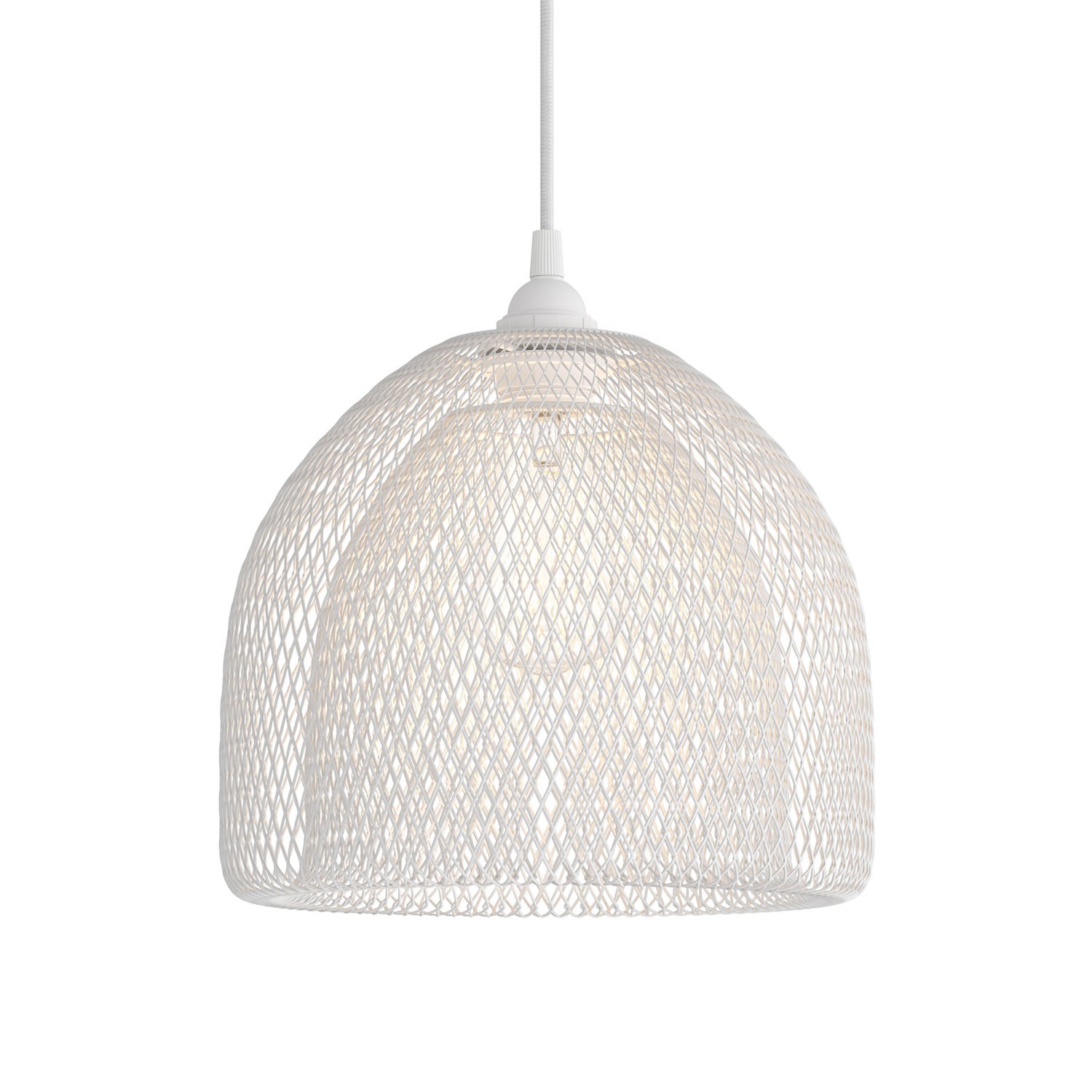 Pendant lamp with textile cable, Ghostbell XL cage lampshade and metal details - Made in Italy