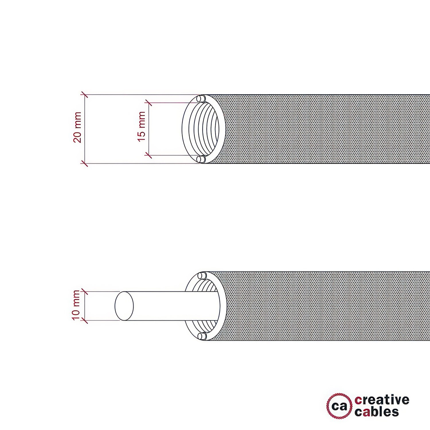 Creative-Tube, Tubo flexible diámetro 20 mm, revestido de tela RZ24 Efecto Seda Oro y Negro