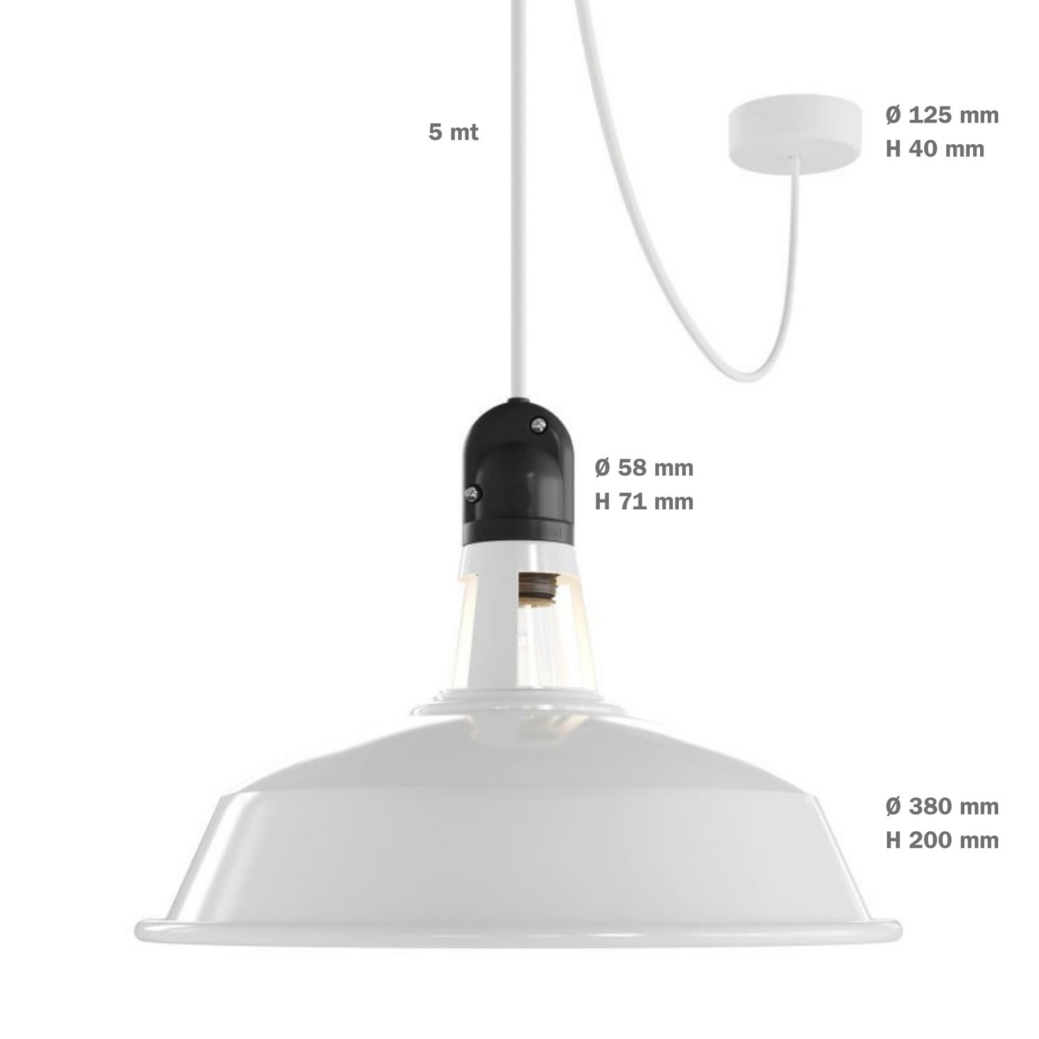 EIVA Outdoor pendant lamp with lampshade, 5 mt textile cable, decentralizer, ceiling rose and lamp holder IP65 waterproof