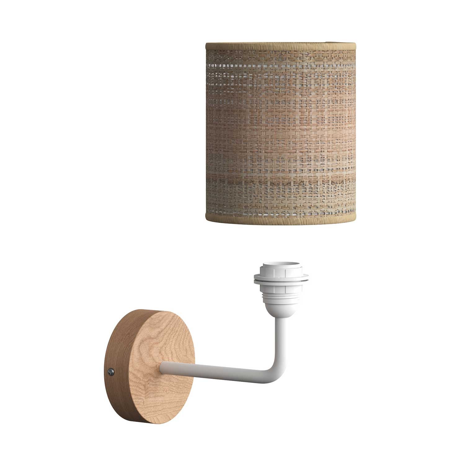 Lámpara de pared Wood de cerámica con pantalla de tela y tubo de extensión