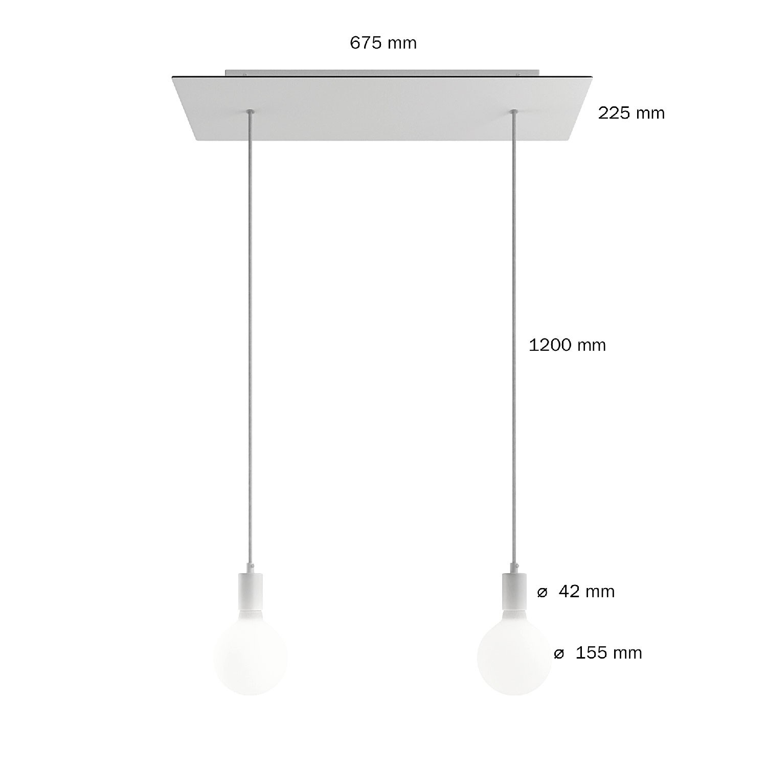 Lámpara colgante de 2 caídas con Rose-One XXL rectangular de 675 mm con cable textil y acabado metálico
