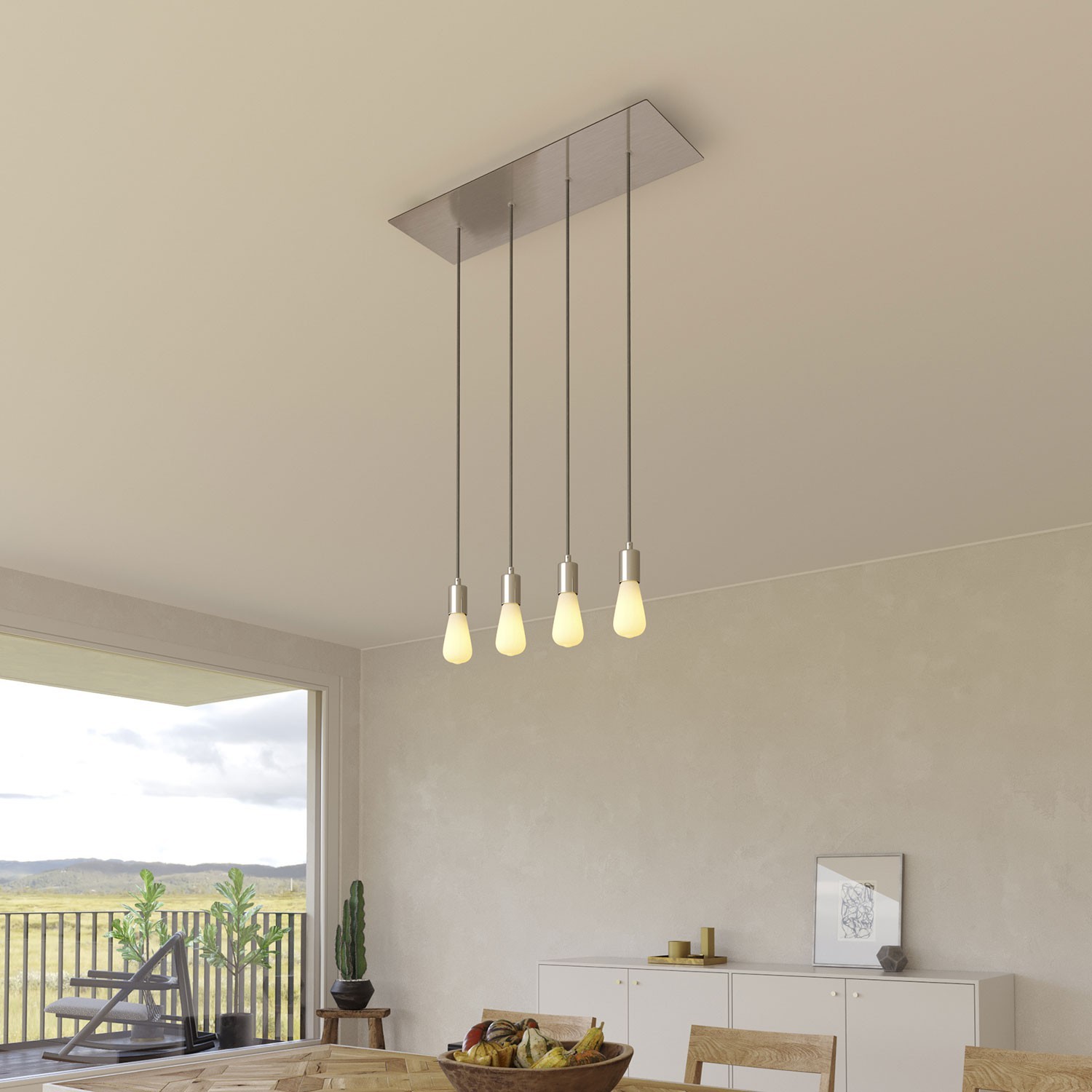 4-light pendant lamp with 675 mm rectangular XXL Rose-One, featuring fabric cable and metal finishes