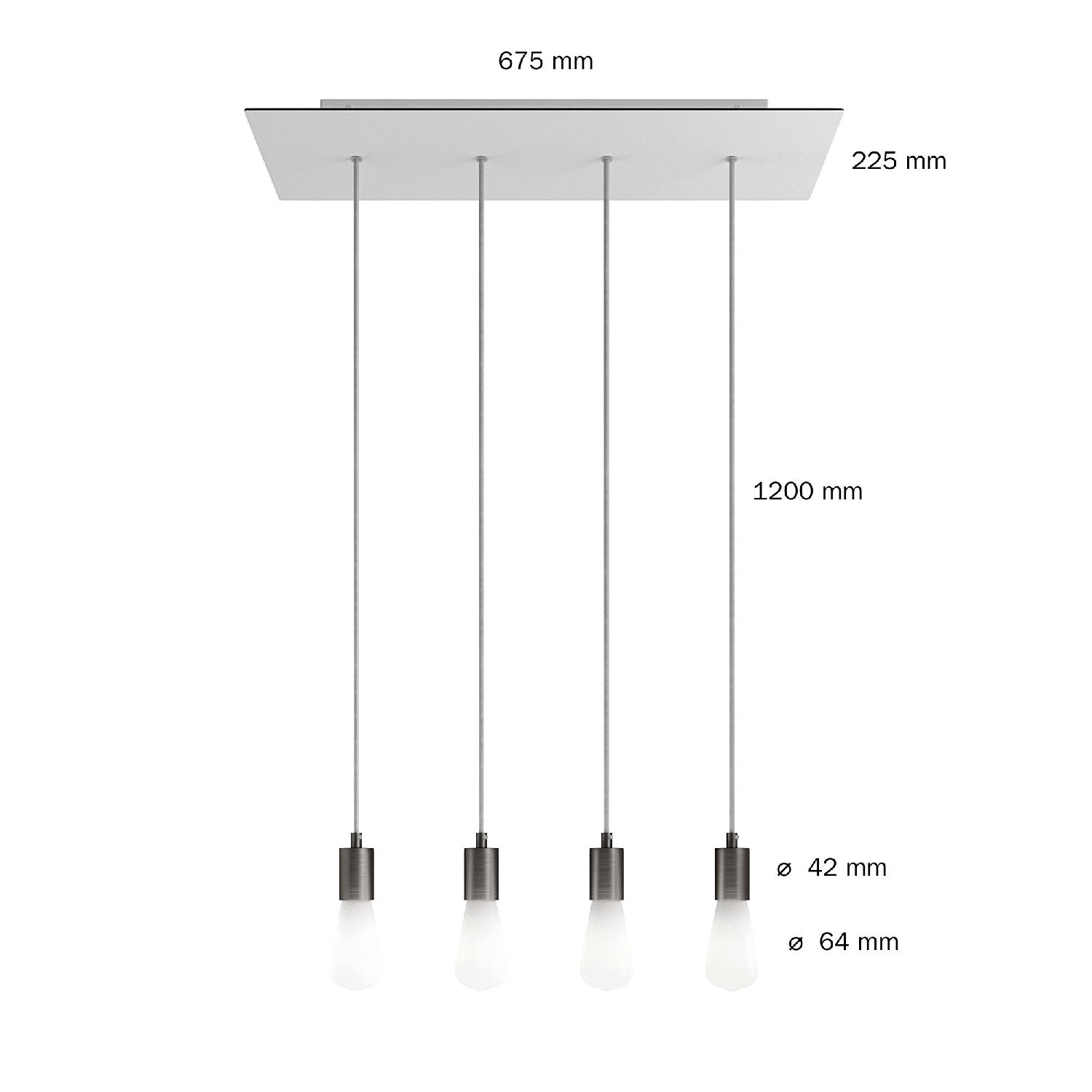 4-light pendant lamp with 675 mm rectangular XXL Rose-One, featuring fabric cable and metal finishes