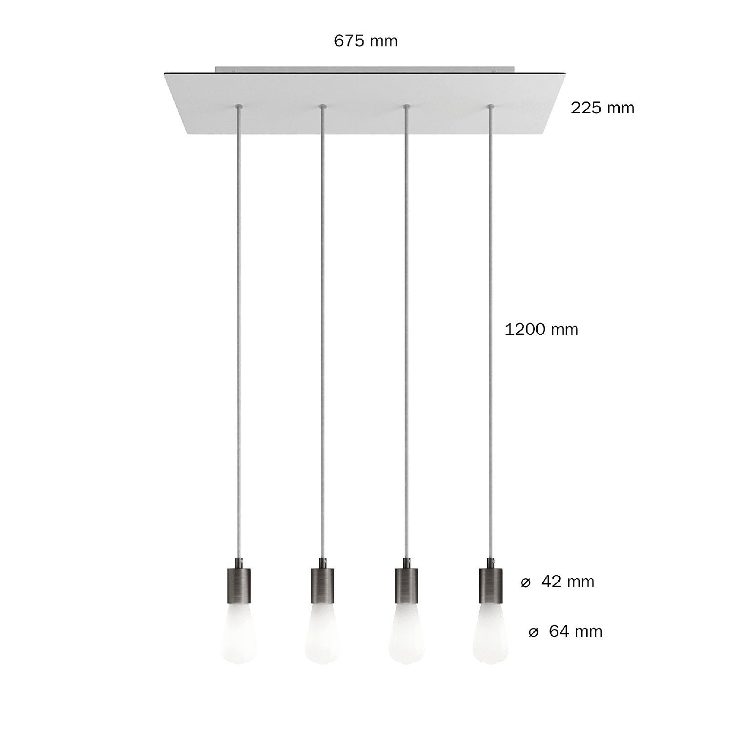 Lámpara colgante a 4 caídas con Rose-One XXL rectangular 675 mm con cable textil y acabado metálico