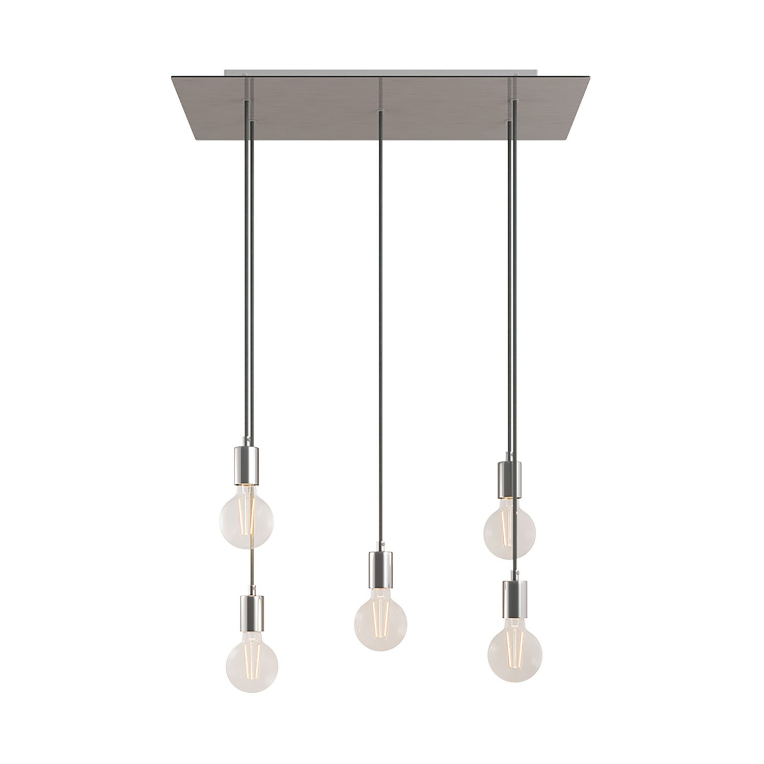 5-light pendant lamp with 675 mm rectangular XXL Rose-One, featuring fabric cable and metal finishes
