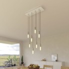 8-light pendant lamp with 675 mm rectangular XXL Rose-One, featuring fabric cable and metal finishes