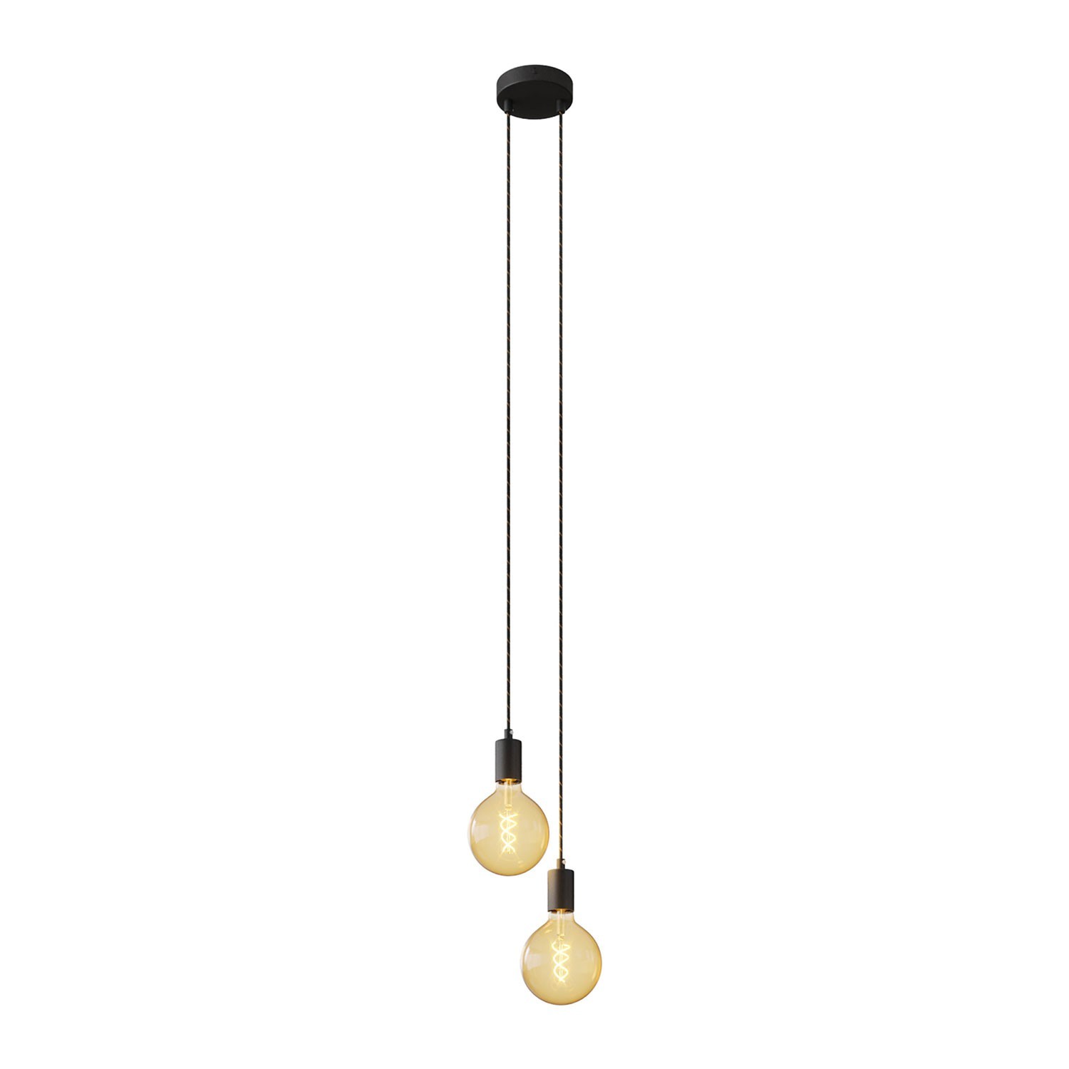 2-light multi-pendant lamp featuring fabric cable and metal finishes