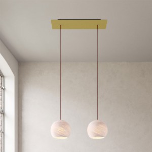 2-light pendant lamp with 675 mm rectangular XXL Rose-One, featuring fabric cable and Dome XS lampshade
