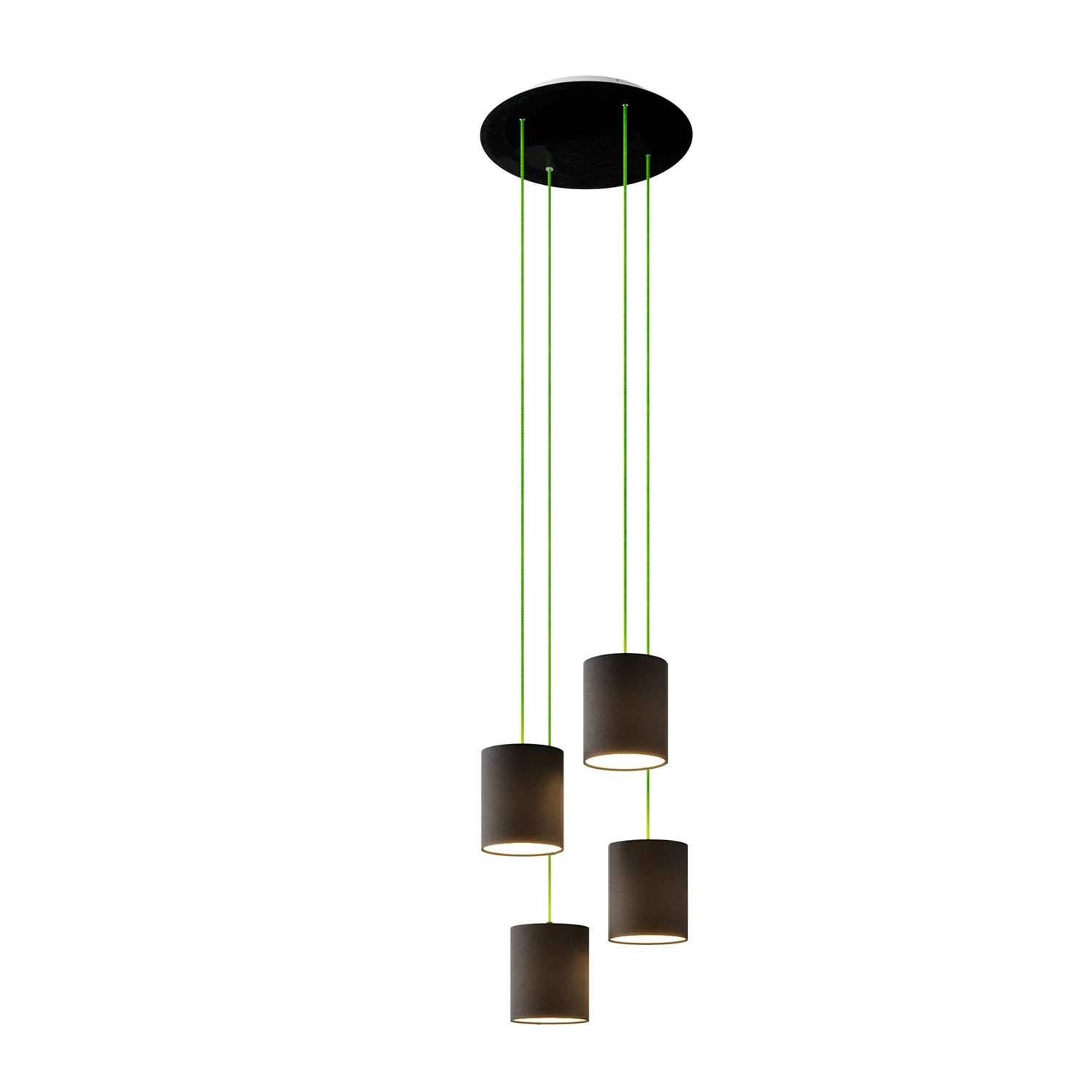 Lámpara colgante de 4 caídas con XXL Round Rose-One 400 mm completo con cable textil y pantalla en tejido Cilindro