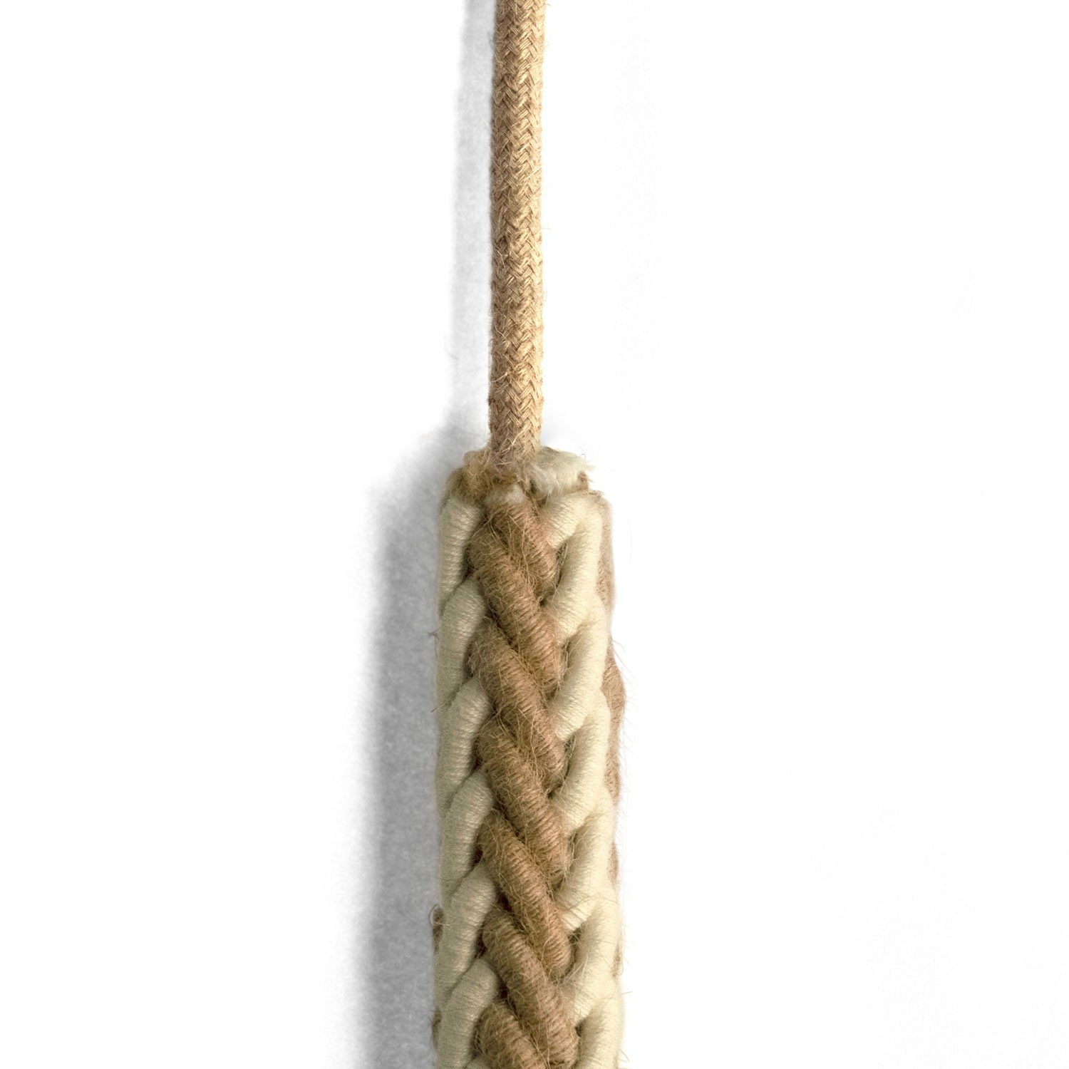 Cordón 2XL trenzado en Yute y Algodón blanco crudo, cable eléctrico 2x0,75. Diámetro de 24 mm