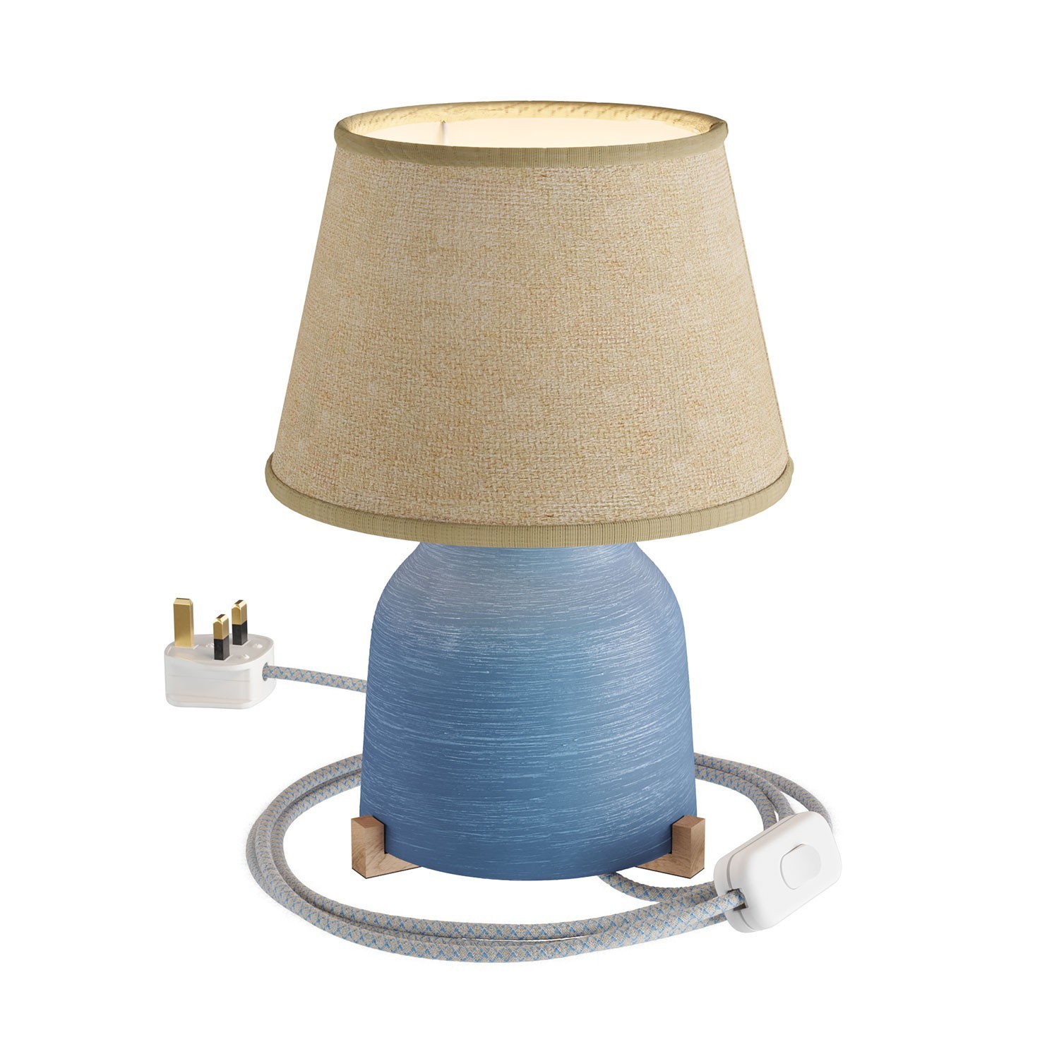 Lámpara de sobremesa de cerámica con pantalla Imperio, completa con cable textil, interruptor y clavija inglesa